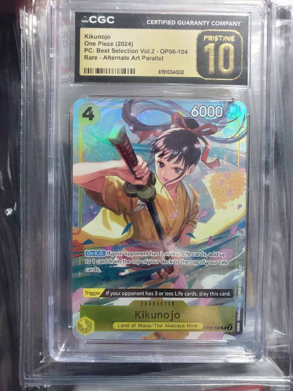 PRISTINE KIKUNOJO CGC 10 2024 ONE PIECE RARE ALTERNATED ART PARALLEL OP06-104